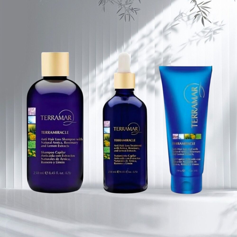 kit de tratamiento anticaída Terramar: champú, gel capilar y tratamiento capilar